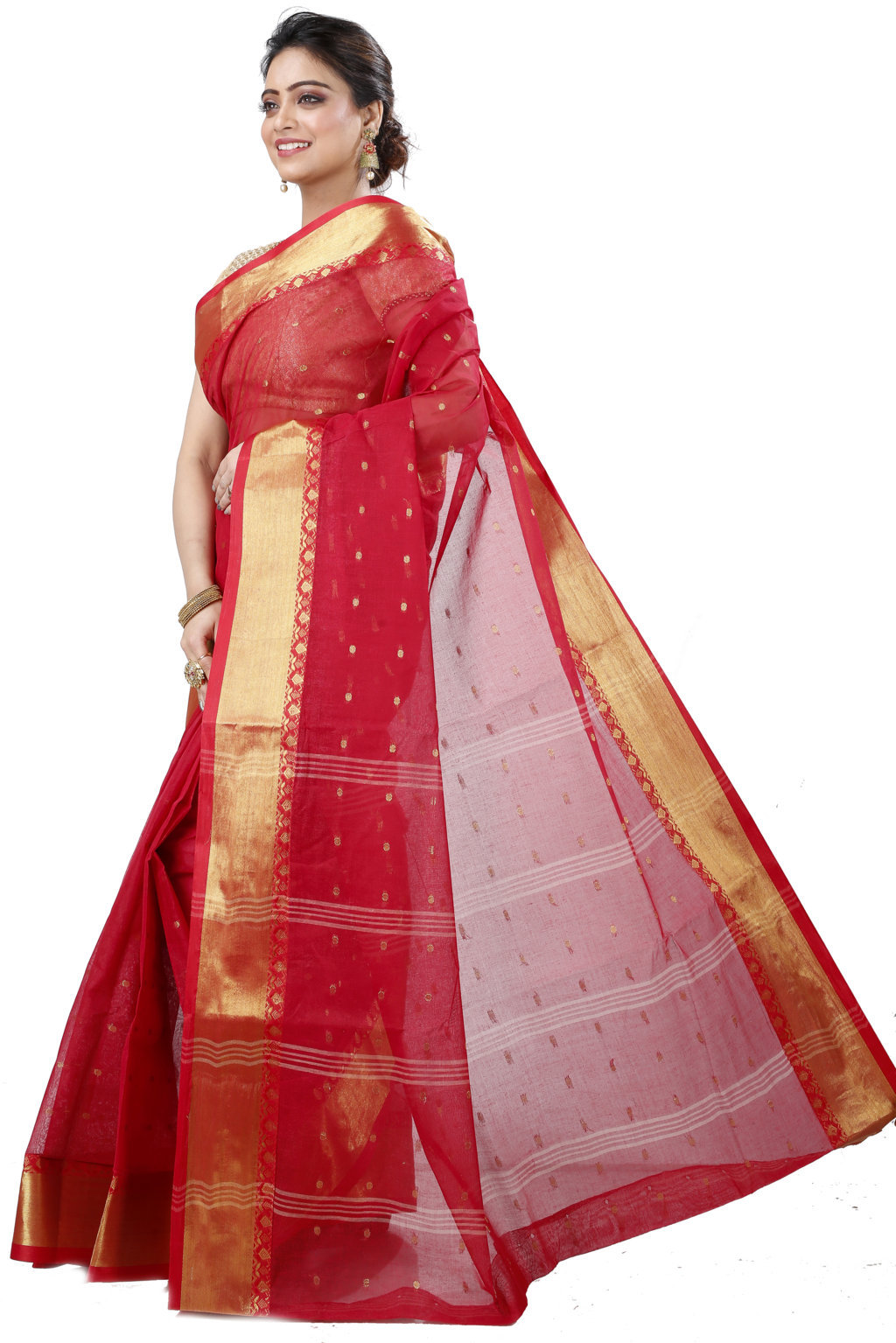 Red Pure Cotton JoriPar Tant Saree (5175)